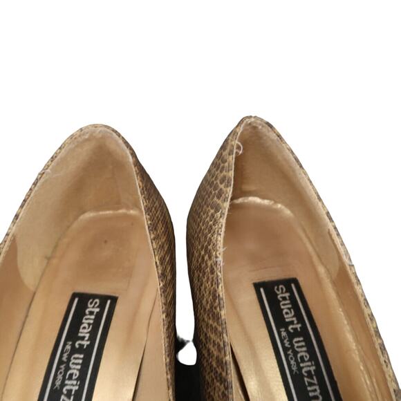 Stuart Weitzman Shoes Womens 9 Pumps Snakeskin Print Leather Fashion Heels Brown - Picture 4 of 14